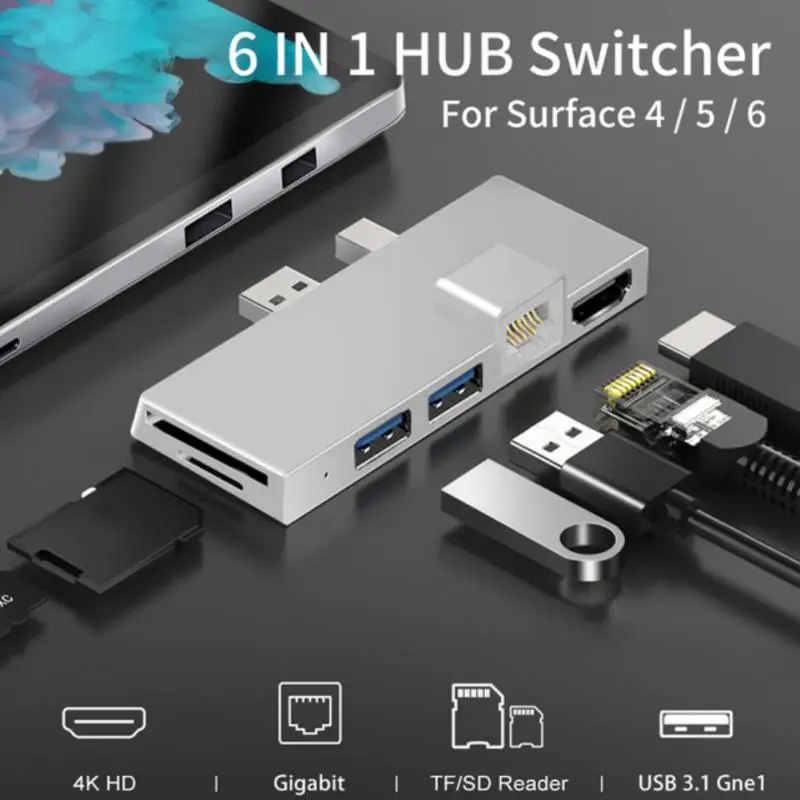 

USB C Hub For Surface Pro7 Dock Card Reader 4K HDMI-compatible RJ45 Gigabit Ethernet PD USB-C Adapter SD/TF For Microsoft Pro 7