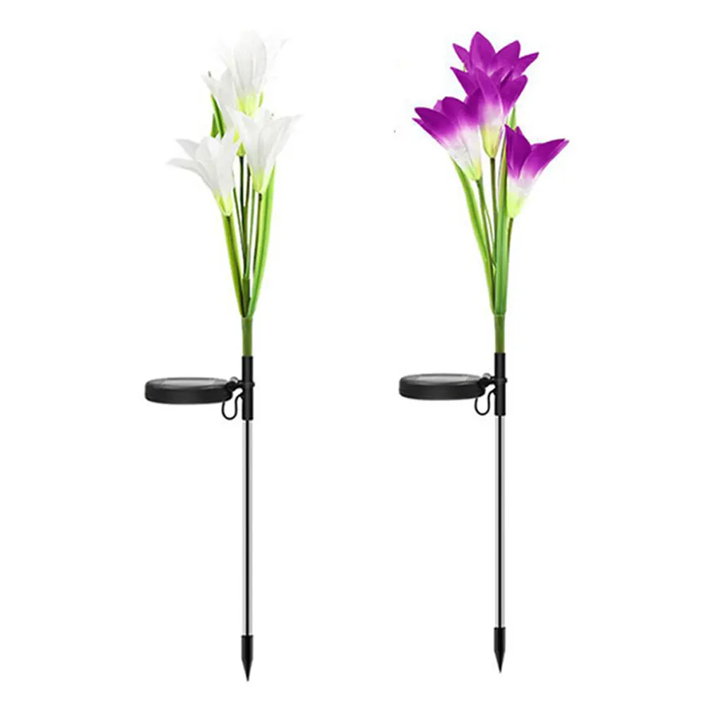 

2pcs Color Changing Home Decor Outdoor Garden Yard Solar Lily Flower Light Stake Multifunctional Auto On Off LED Lamp Simulation