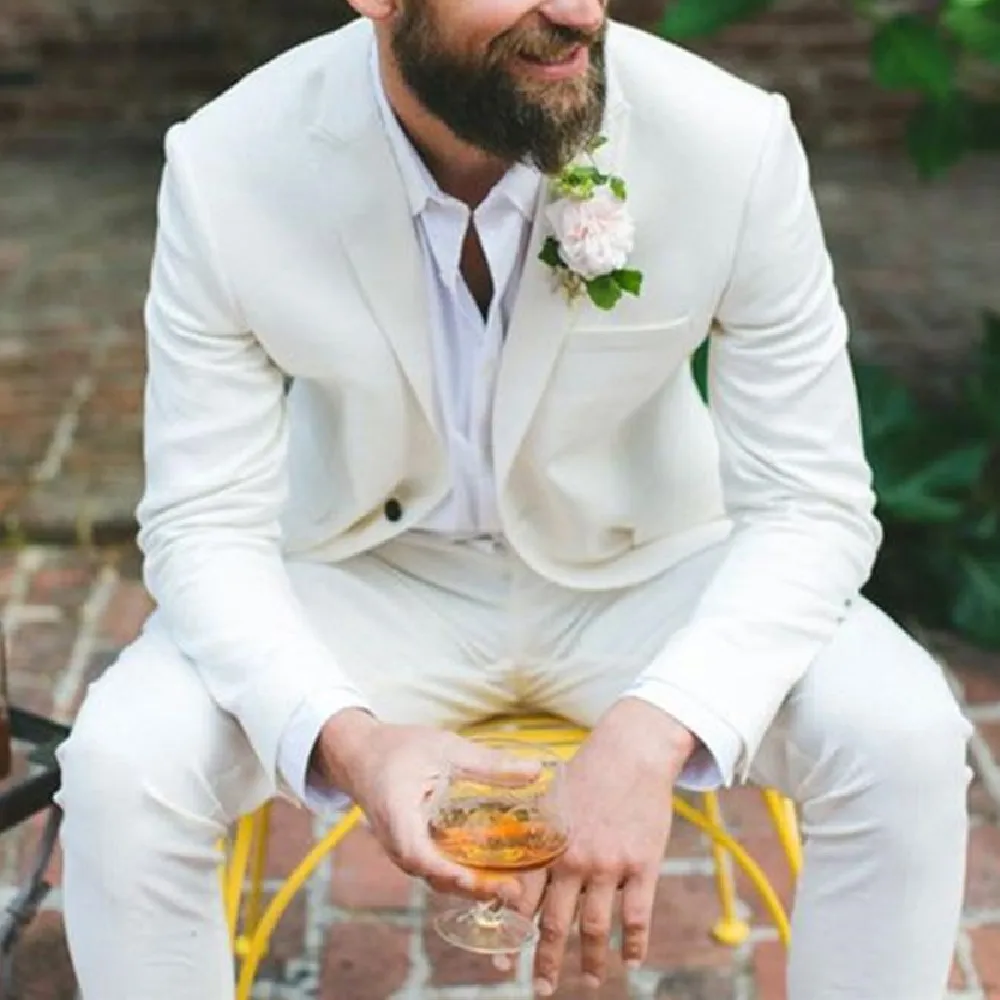 

Красивые кремово-белые бриллиантовые облегающие мужские костюмы с заостренным лацканом на одной пуговице пиджак для выпусквечерние вечера (пиджак + брюки)