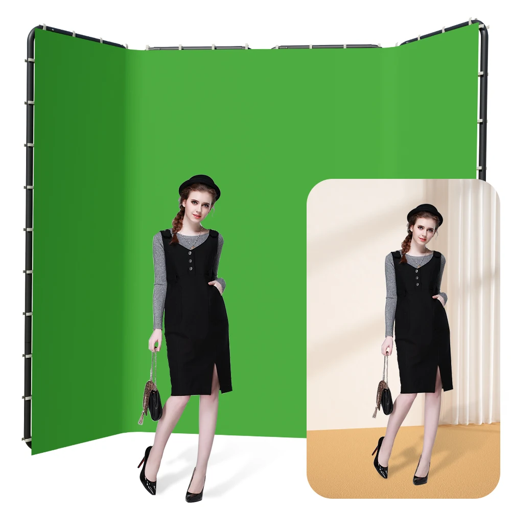 240CMx400CM Background Stand Photography Backdrop Frame with Green Screen Wall and Clip For Living Video Recording Changing Room