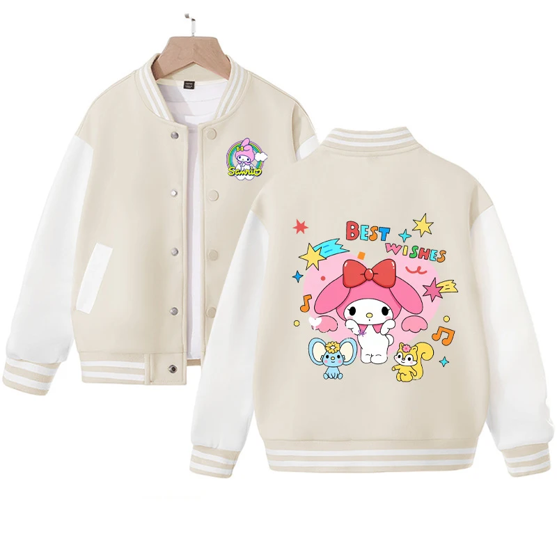 

Y2K Kawaii Sanrio Girl Baseball Uniform Spring Autumn Cartoon My Melody Kids Tops Casual Coat Jacket Cute Girl Children Clothing