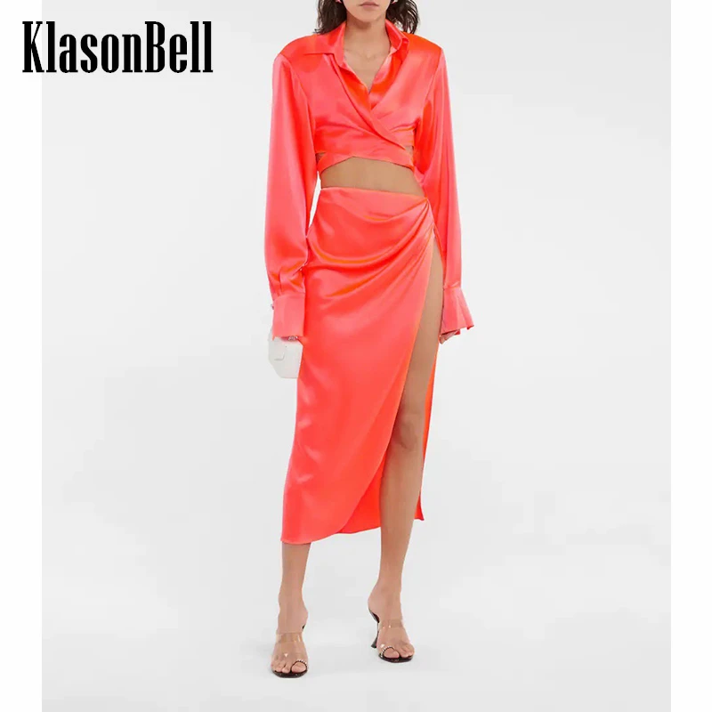 

3.5 KlasonBell Sexy Lace-Up Short Shirt Blouse Or High Waist Split Skirt Fashion Set Women