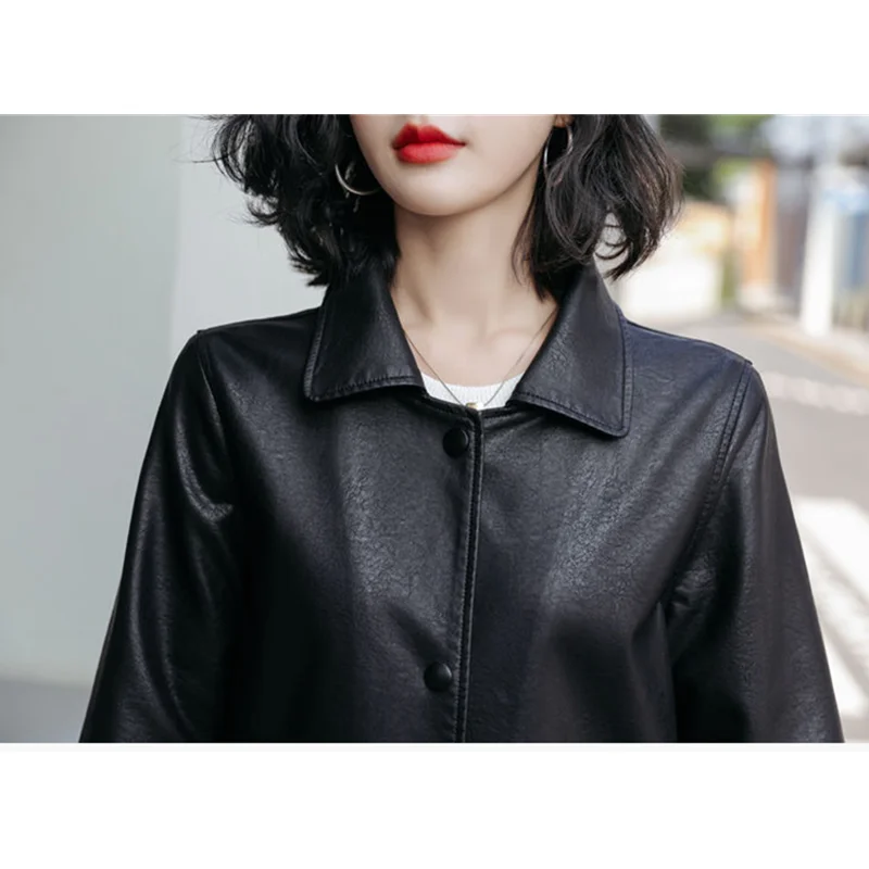 Autumn Winter Short Biker Genuine Leather Jacket Women 2022 New Fashion Solid Loose Sheepskin Coat Famale Clothing Tops Overcoat