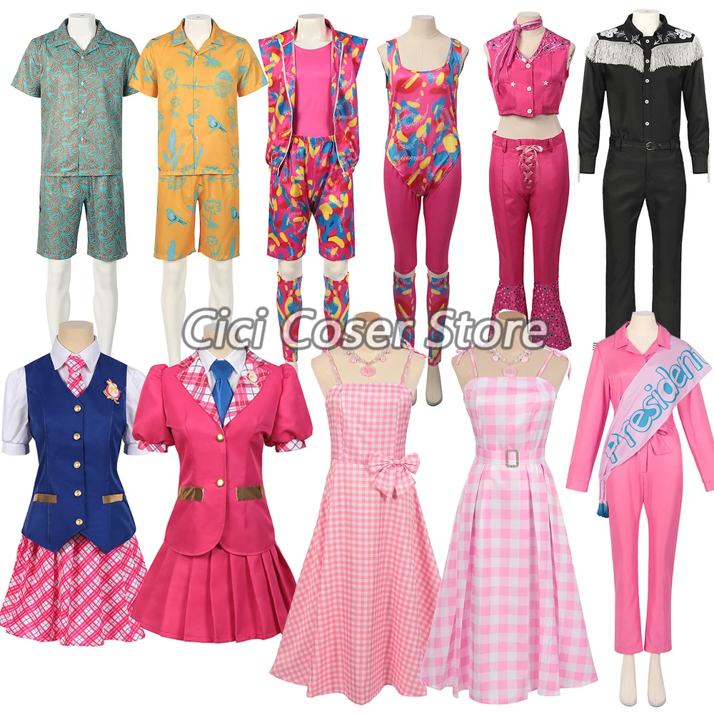 

Новый костюм для косплея из фильма Кена, карнавальные костюмы на Хэллоуин, полный комплект для мужчин и женщин, розовое клетчатое платье, униформа JK, розовые комбинезоны для взрослых