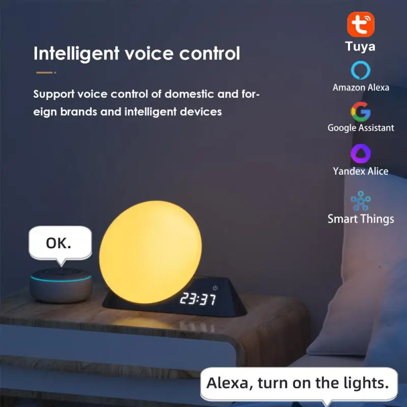 

For Bedroom Wake Up Smart Light With 15 Soothing Sound Led Night Light Tuya App 10 Colors Wake Up Light Smart Wake Up Light