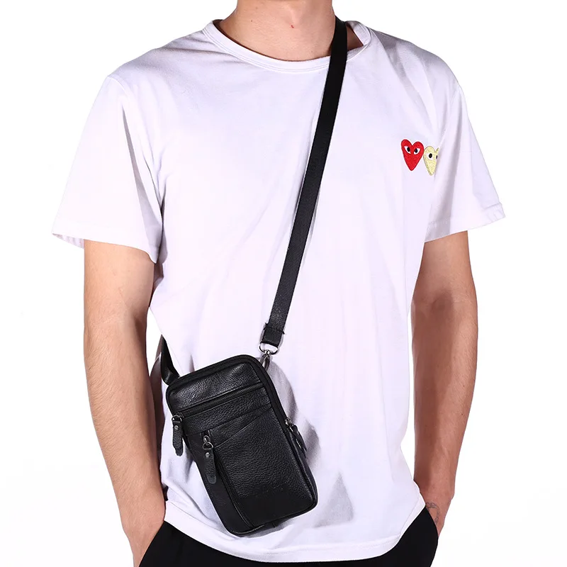 

Men's Genuine Leather Waist Packs Phone Pouch Bags Waist Bag Male Small Chest Shoulder Belt Bag 2022 Designer Crossbody Bags