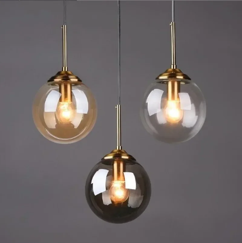 Янтарный дымчато-серый подвесной светильник из прозрачного стекла для столовой