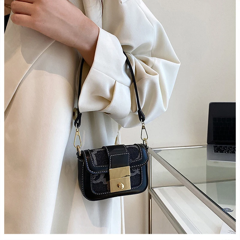 

Новая корейская мода портативная на одно плечо контрастная маленькая квадратная сумка через плечо для девушек