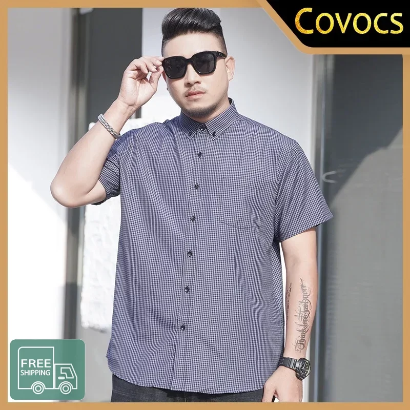 

Мужская рубашка с коротким рукавом, в полоску, размеры до 9XL