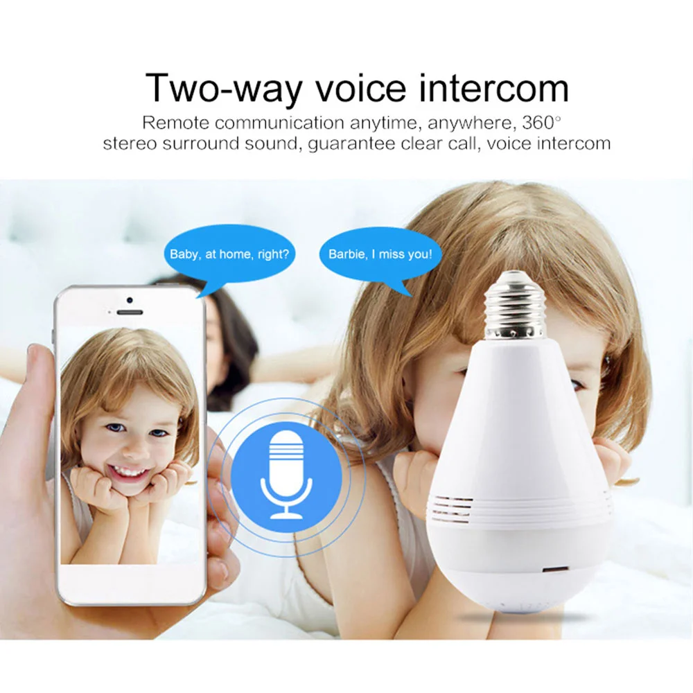 

360 Degree WiFi Camera 3/5MP Wireless Panoramic Camera Home Security CCTV Video WiFi Fisheye Bulb Lamp IP Camera Two-way Audio