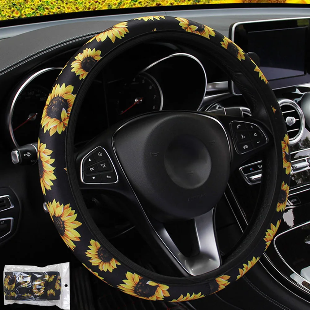 

Interior Trim Steering Wheel Cover For 37-38cm Interior Trim Steering Wheel Cover Sunflower Flower Style Car Truck