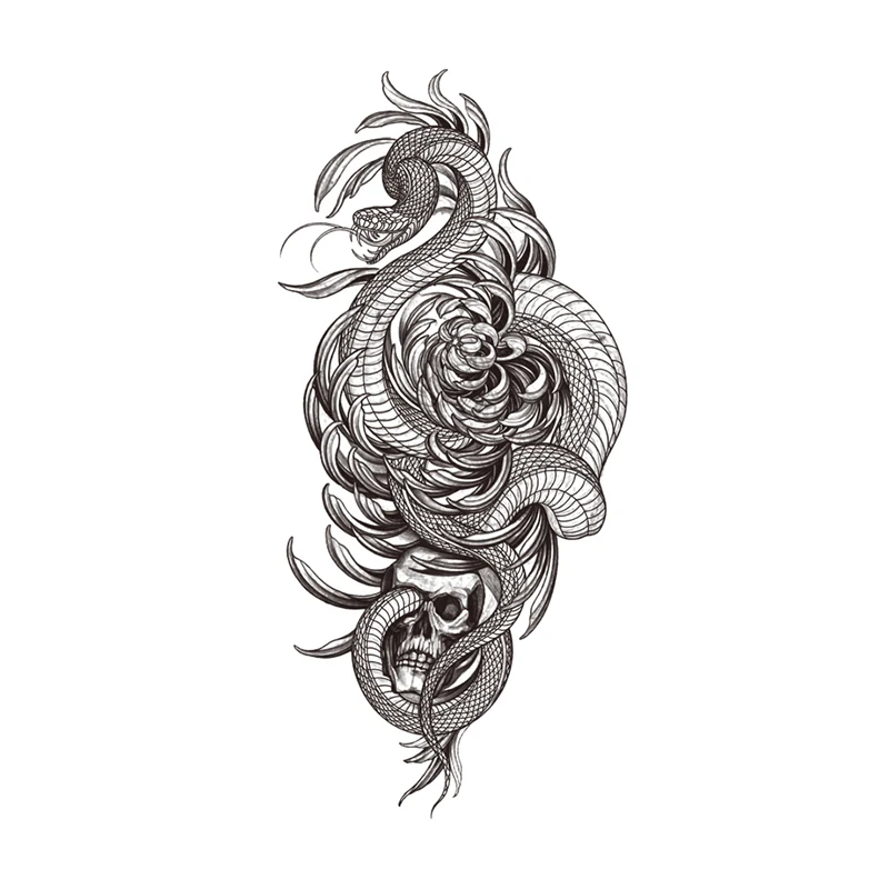 

Waterproof Temporary Tattoo Sticker Black Mandala Snake Skull Leaves Totem Fake Tattoos Flash Tatoos Arm Body Art for Women Men