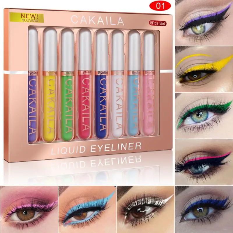 

8 Colors/Set Liquid Eyeliner Set Waterproof Smudge-proof Eyeliner High Pigmented Glitter Eyeliner Pen Set Gift for Women