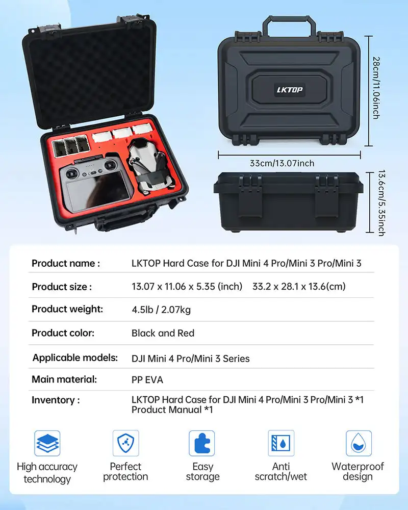 Водонепроницаемый жесткий чехол LKTOP для DJI Mini 4/3 Series Fly More Combo подходит