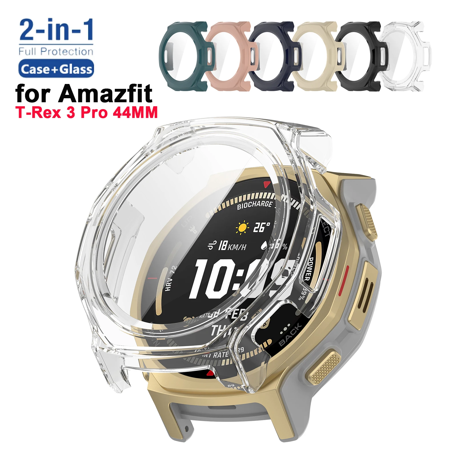 Фото Защитный чехол + стекло для Amazfit T-Rex 3 Pro 44MM, защитная пленка для экрана смарт-часов, бампер для Amazfit T-Rex3 Pro 44MM, чехол из поликарбоната №1