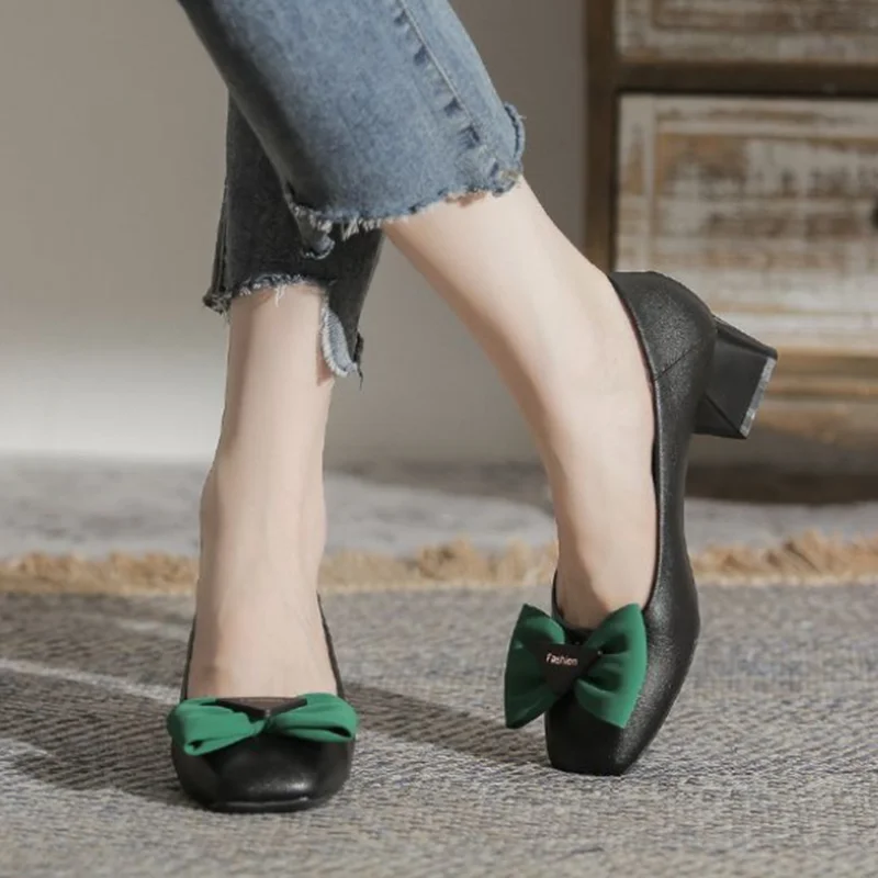 Zapatos de mujer женские модные туфли-лодочки с круглым носком и галстуком-бабочкой