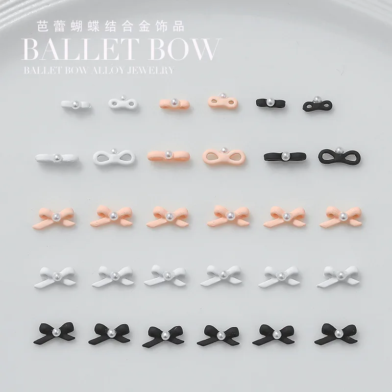 

10Pcs 3D Alloy Exquisite Pearl Bow Nails Rhinestone Charms Elegant Bowknot Jewelry Diamonds Nail Art Decorations DIY Accessories