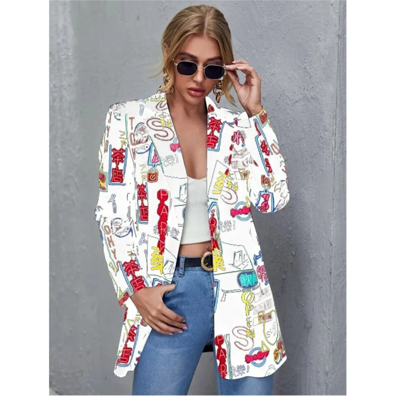 

European and American Fashion Blazer non-positioning printing ladies casual small suit jacket trendy women's clothing
