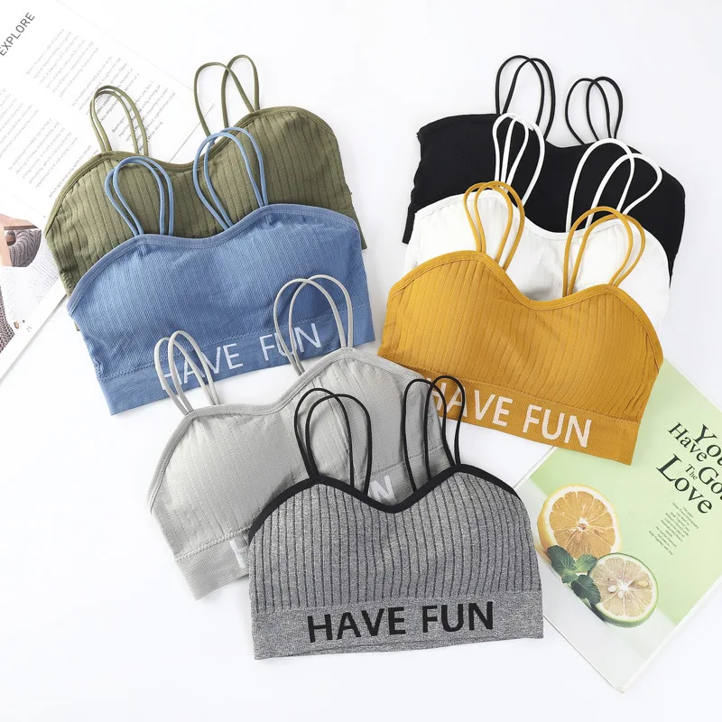 

Dreamlikelin Women Sports Crop Tops Push Up Ribbed Bras Female Fitness Padded Tank Top for Summer Yoga Gym Brassiere Underwear