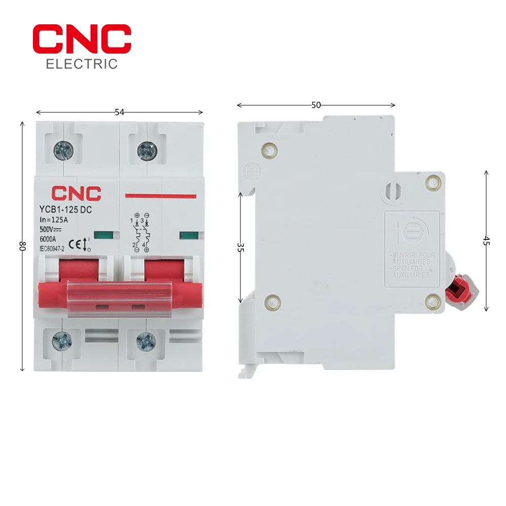 CNC YCB1-125 DC 2P миниатюрный автоматический выключатель MCB DC500V 6000A мощность разрыва 80A