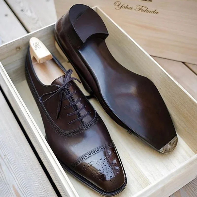 

Oxfords Shoes for Men Brown Black Business Lace-up Pu Office Brogue Dress Shoes patos De Vestir Hombre
