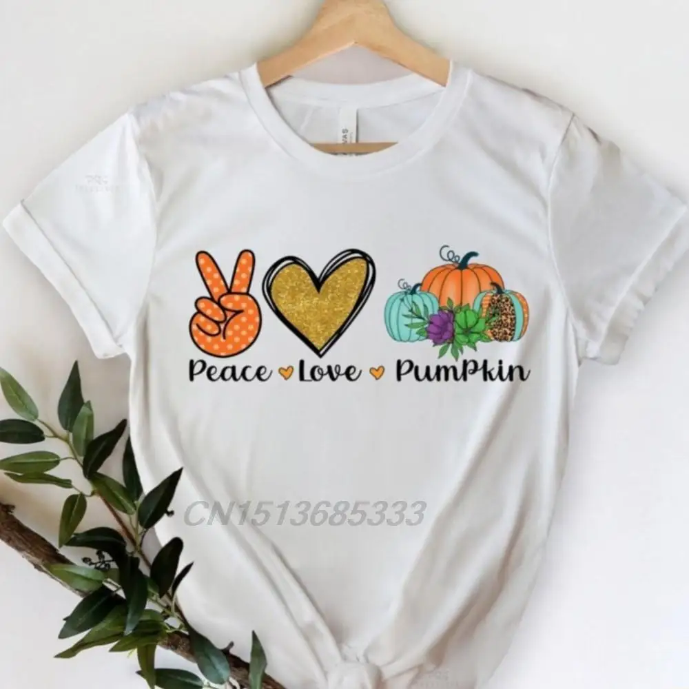 

Peace Love Pumpkin Unisex T-Shirts Female Thanksgiving Gifts Autumn Tee Shirts Women Oversized Clothing Adult Retro T-shirts