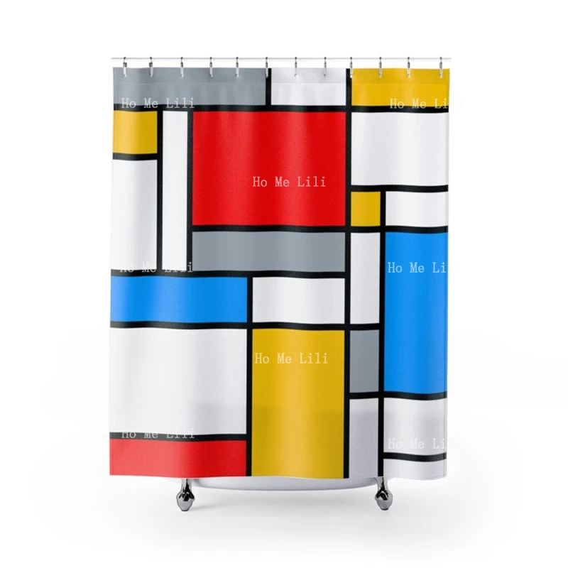 

Piet Mondrian Composition Art Shower Curtains Red Blue White With Gray Match Color Unique Design Bathroom Decor