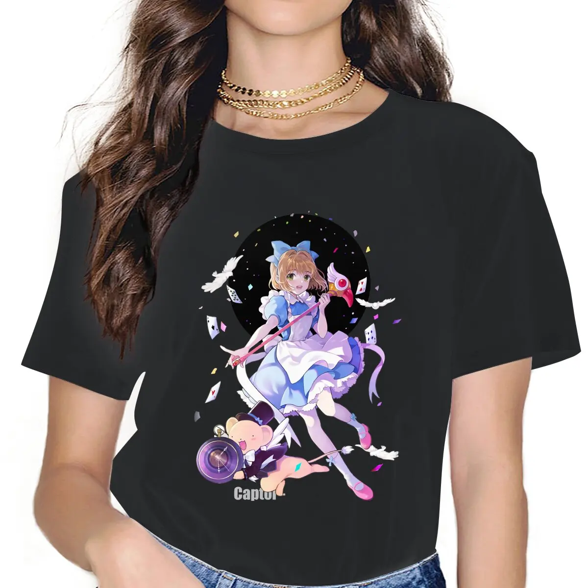 

Классические женские футболки Kinomoto и Kero, кардкаптер, манга сакуры, Готическая винтажная Женская одежда, Свободная Женская одежда