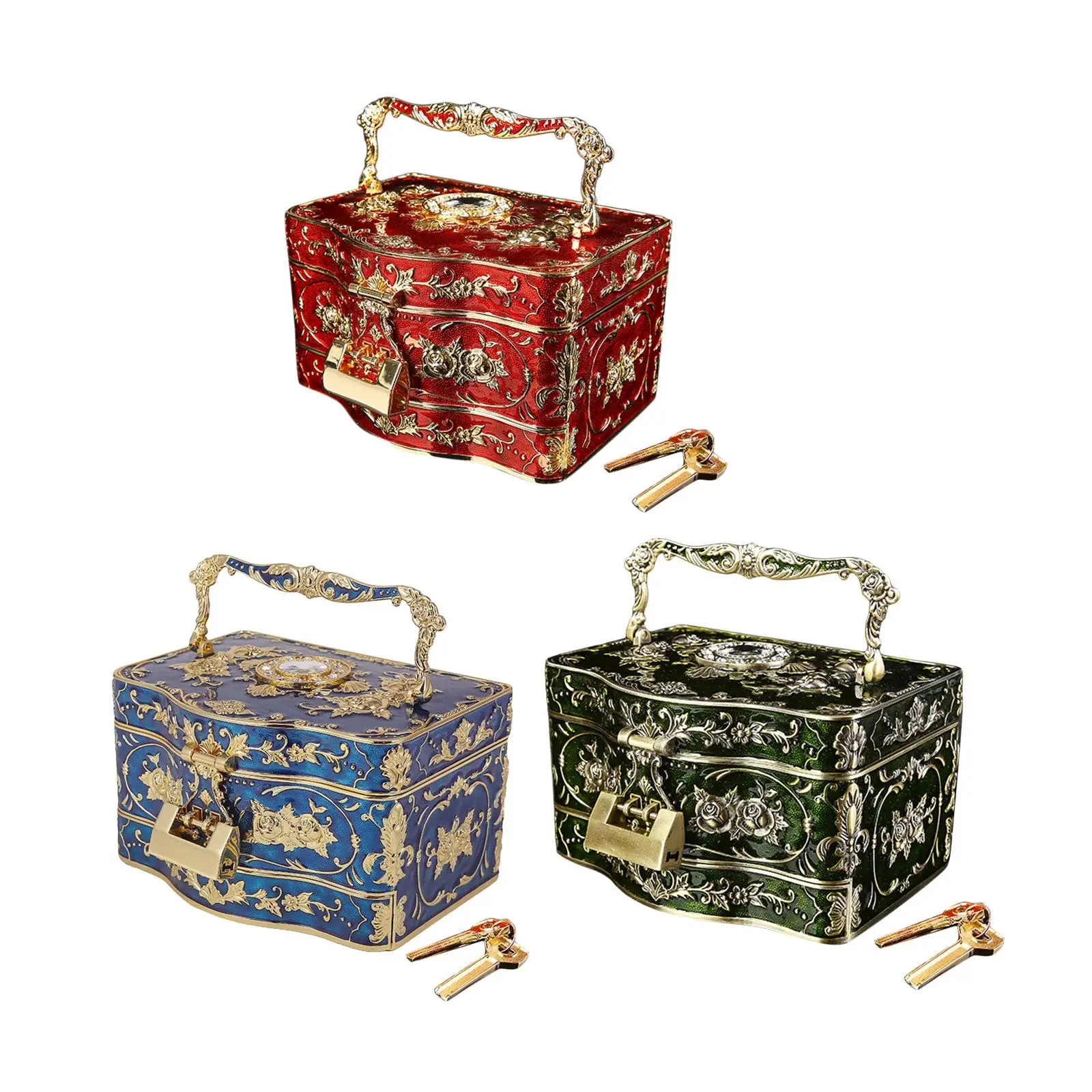 

Jewelry Box for Wowen, Three Layer Organizer Box with Mirror for Ear Necklace Retro Style Vanity Decoration, with Lock and Key