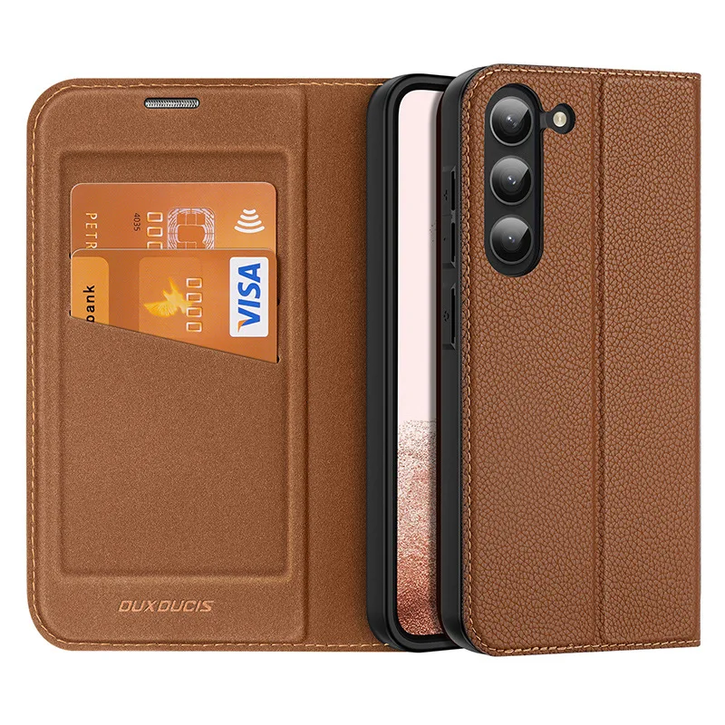 Luxury Genuine Litchi Grain Leather Wallet Case For Samsung Galaxy S23 Plus Ultra A14 A34 A54 Card Holder Comfortable Cover