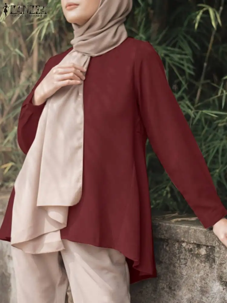 

Мусульманский Хиджаб ZANZEA, блузка, женская рубашка с длинным рукавом, модные длинные топы Рамадан, Турция, абайя, повседневные рабочие трапециевидные блузы, изомическая ткань