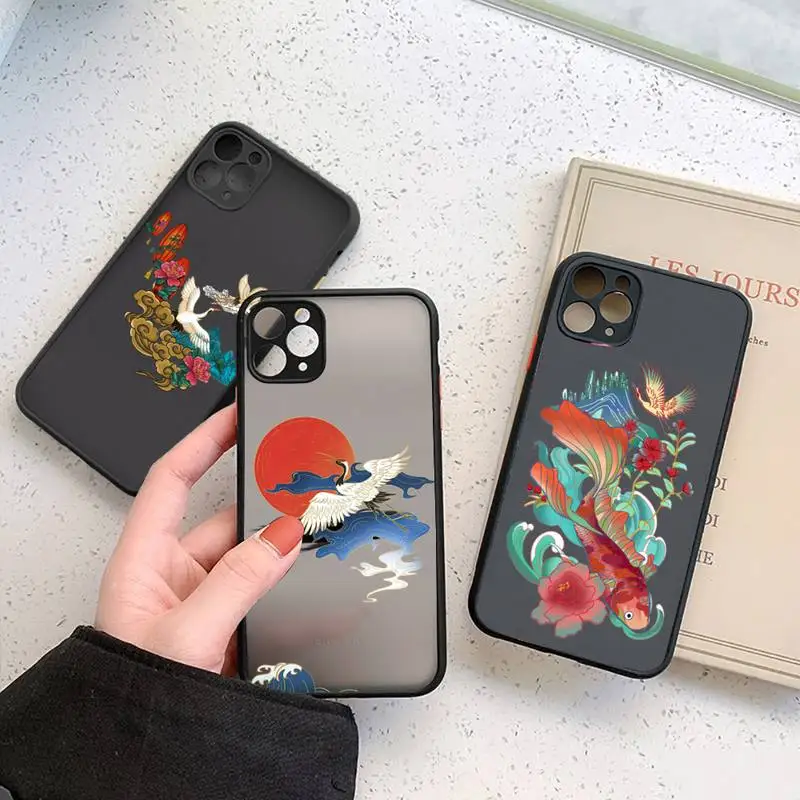

Chinese style Phone Case For iphone 13 12 11 7 8 plus mini x xs xr pro max matte transparent cover