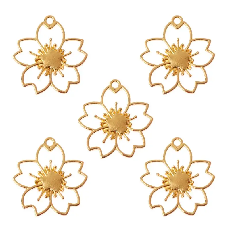 

5 Pieces Bezel Setting Cherry Flower Resin Blank Frame Pendant with Loop for DIY Arts Crafts Jewelry Making Decoration