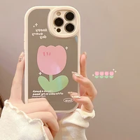 ins pink flowers makeup mirror phone case for iphone 13 pro max 12 mini 11 pro xr xs max x 7 8 plus cell soft back cover funda