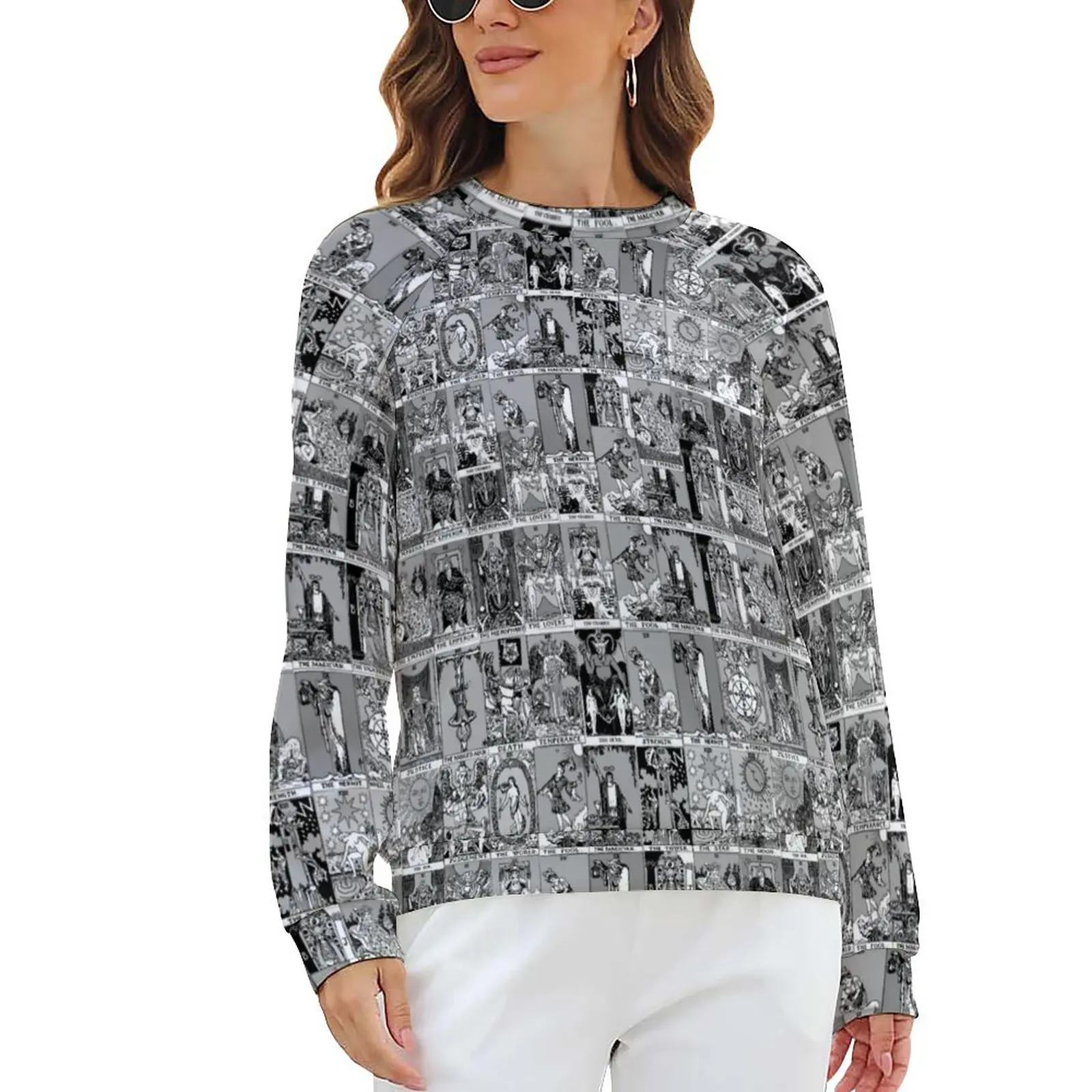 

Grey Tarot Print Hoodies Major Arcana Street Fashion Casual Hoodie Winter Long-Sleeve Kawaii Design Sweatshirts Big Size 2XL 3XL