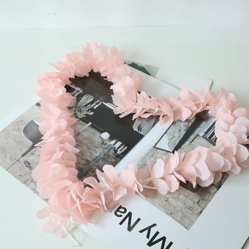

Pink Silk Artificial Hydrangea String Wedding Photography Garland Props Home Room Balcony Garden Wall Hanging Plant Decoration
