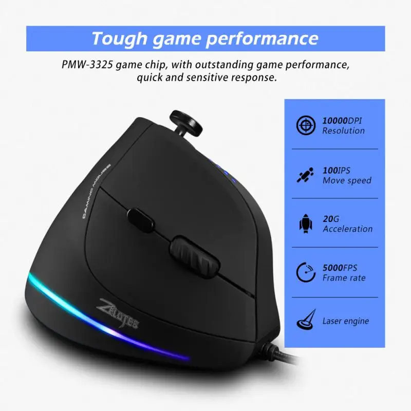 

Мышь игровая Вертикальная Проводная с RGB-подсветкой, 10000 DPI