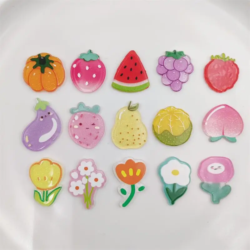 

50 шт./лот в виде фруктов, цветной узор, Мультяшные цветы, акриловые бусины в форме еды, украшения «сделай сам», серьги, подвески для волос