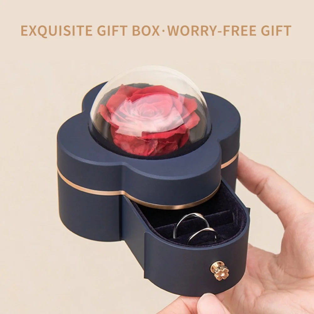 

Forever Eternal Flower Rose Immortal Flower Preserved Real Rose Jewelry Box Necklace Ring Earrings Box Romantic # cxwq