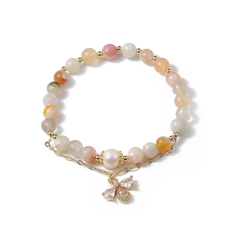

6mm Cherry Blossom Agate Bracelet For Women lLucky Pearl Reiki Natural Stone Beads Bracelet Bangle Jewelry Gift For Girlfriend