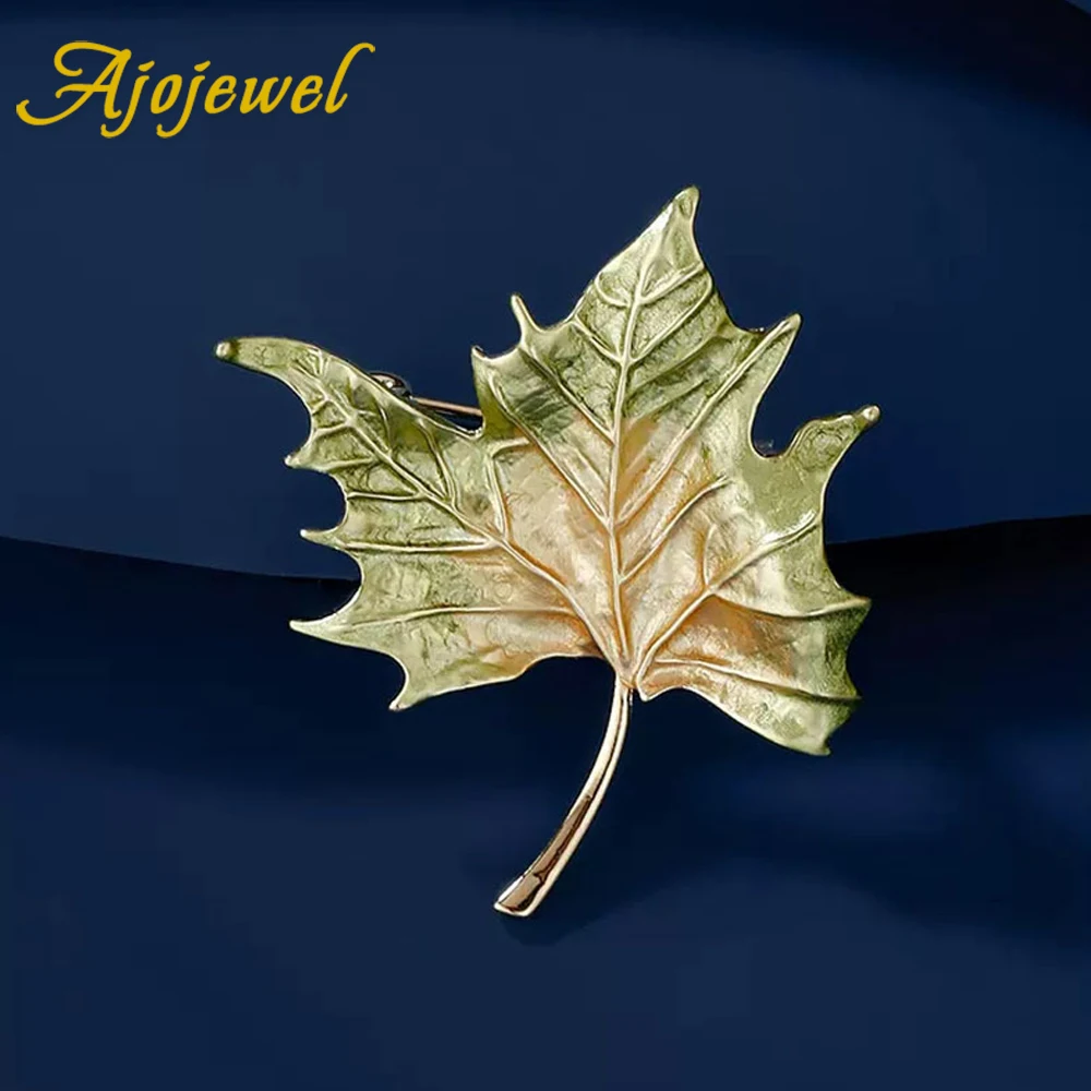Ajojewel Retro Style Autumn Leaf Brooch Golden Enamel Sycamore Plant Jewelry Wholesale Fashion Gift
