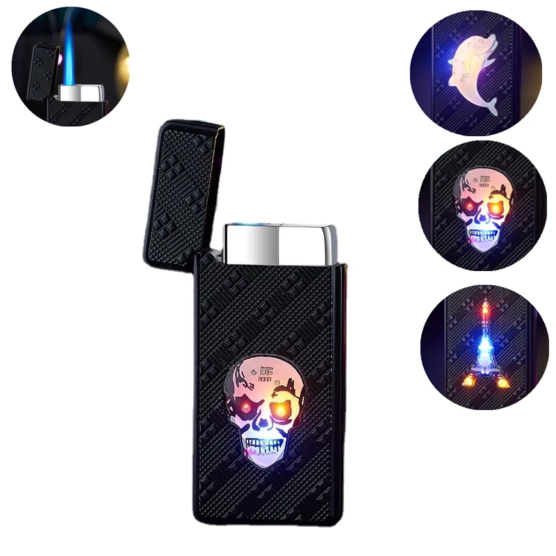 

New Creative Colorful LED Lighter Metal Windproof Inflatable Lighter Torch Butane Jet Lighter Gadgets For Men Gift