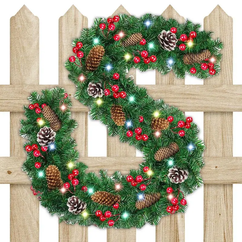 

Garland Christmas Decorations Battery Powered Green Christmas Garland With Lights For Mantle And Staircase 50 LED 8 Lighting