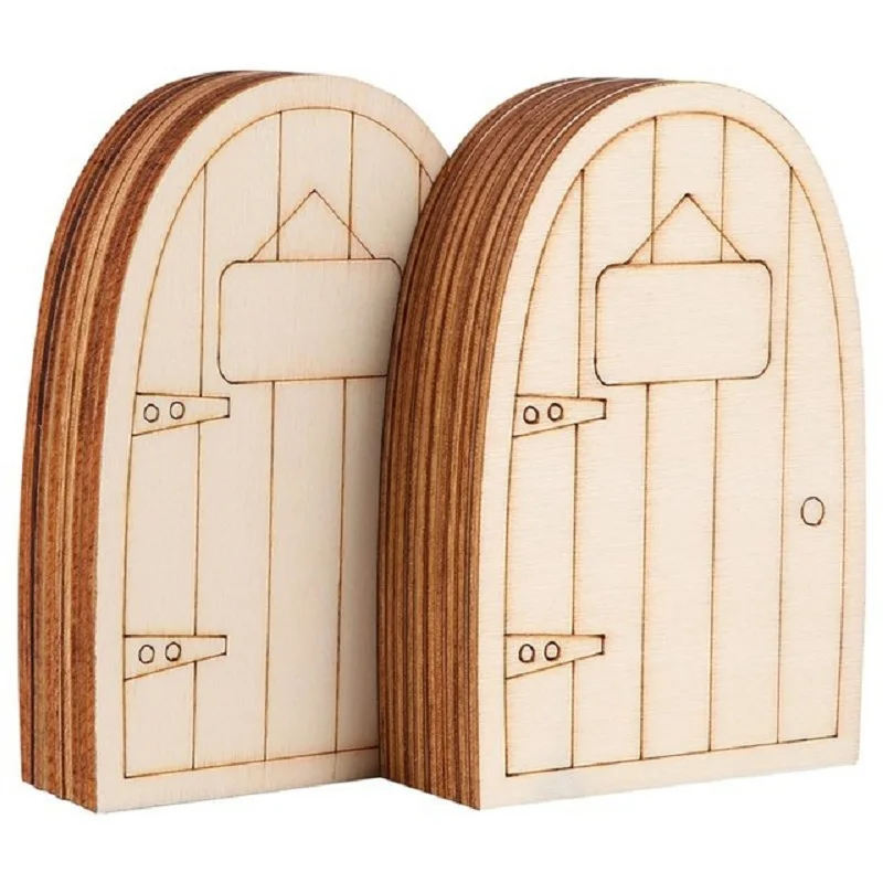 

DIY Wood Slices Laser Cut Wooden Door Miniature Landscape Fairy House Door Home Decor Scrapbooking Arts Crafts Supplies 5pcs