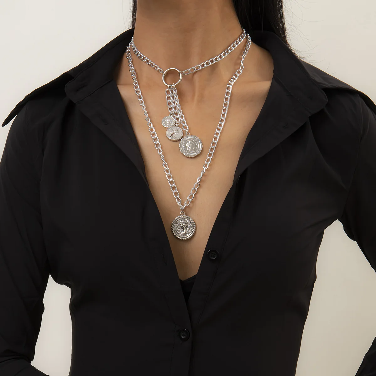 

Long Chain Necklace Multilayer Tassel Pendant Fashion Women Punk Jewelry