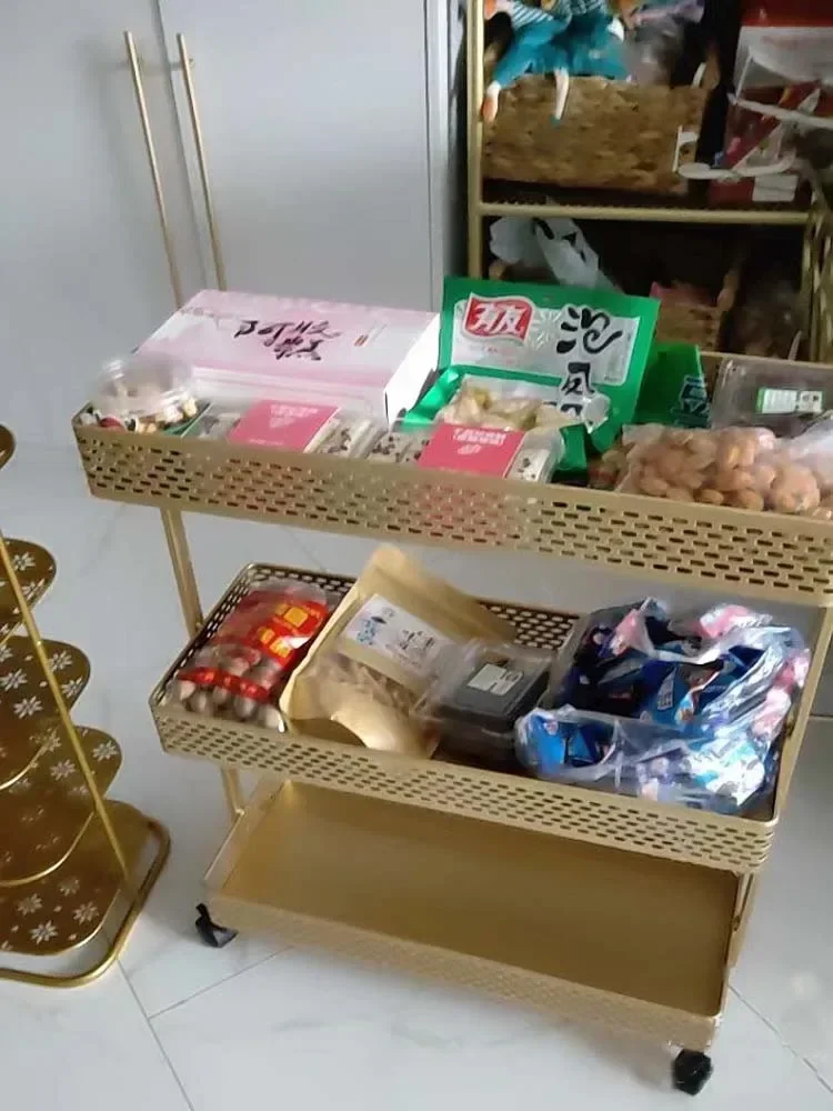 Золотистая железная 3-уровневая корзина для хранения с колесиками полка дома