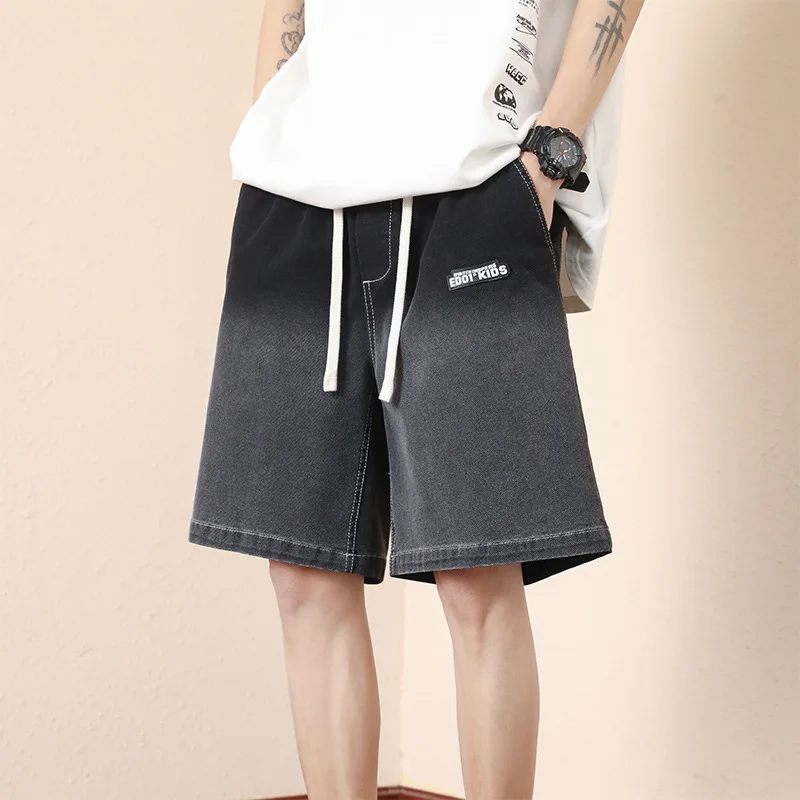 INS American Retro Straight Leg Denim Shorts Hip Hop Fashion Streetwear Trendy Student Over Knee Capris Oversize M-8XL C0011