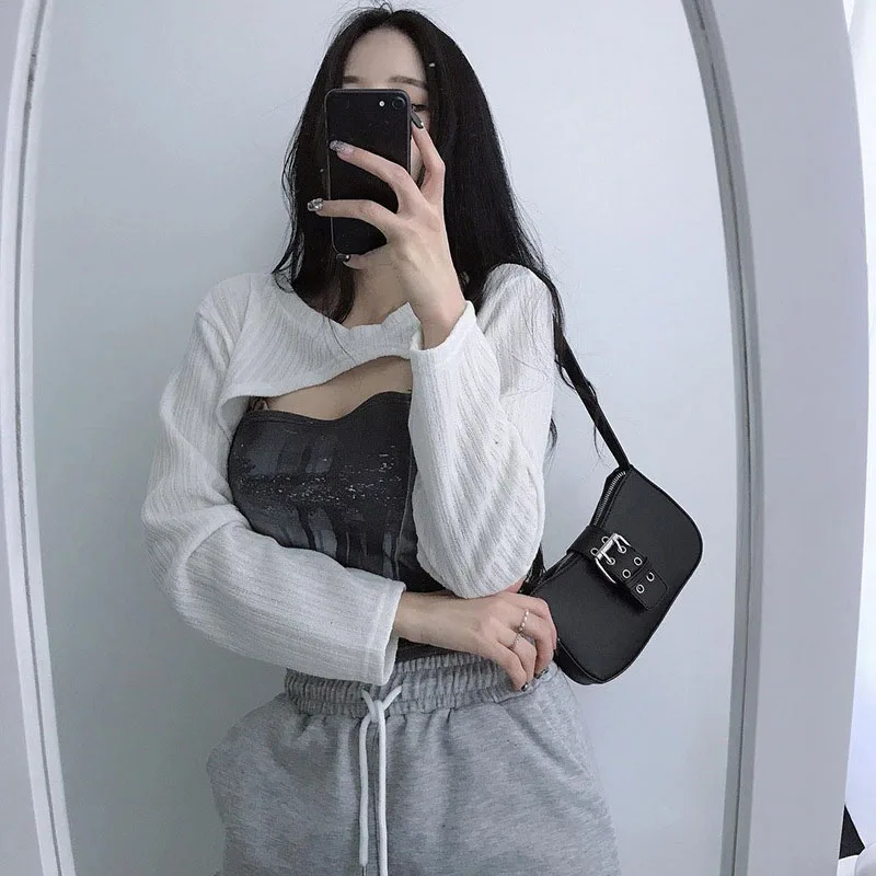 

Ladies Autumn Knitted Tops, Girls Solid Color Round Collar Irregular Hem Long Sleeve Casual Loose Short Blouse