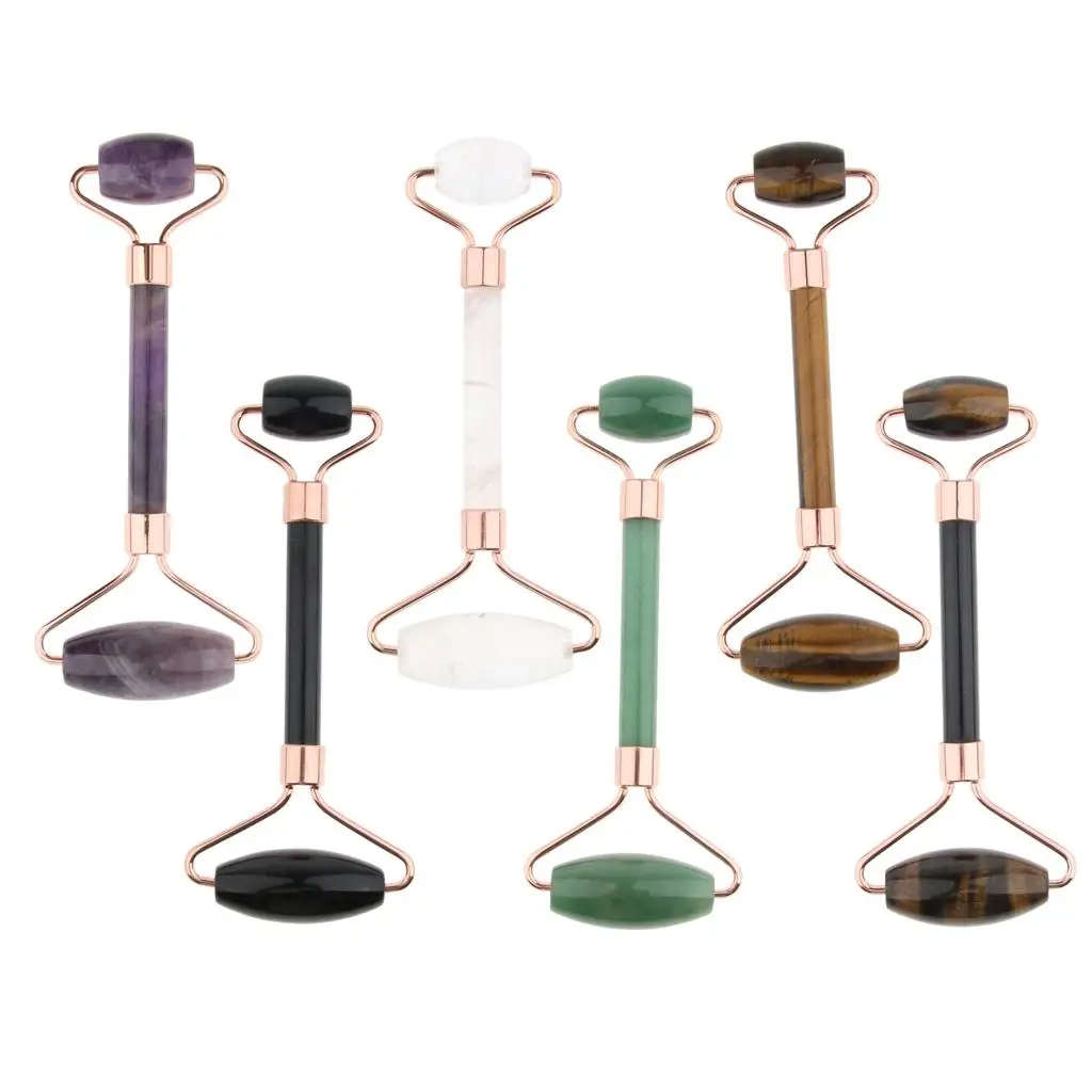 Натуральный нефритовый двойной массажер для лица с роликовым колесом