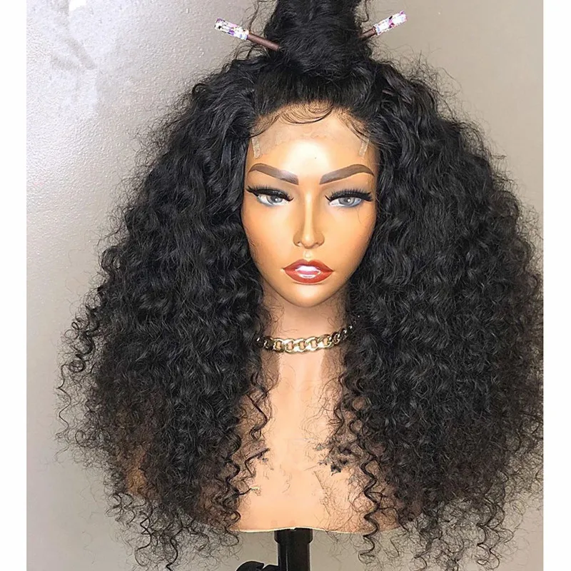 

Preplucked 26 Inches Long 180%Density Glueless Kinky Curly Lace Front Wig With BabyHair Heat Temperature Daily Cosplay Wig